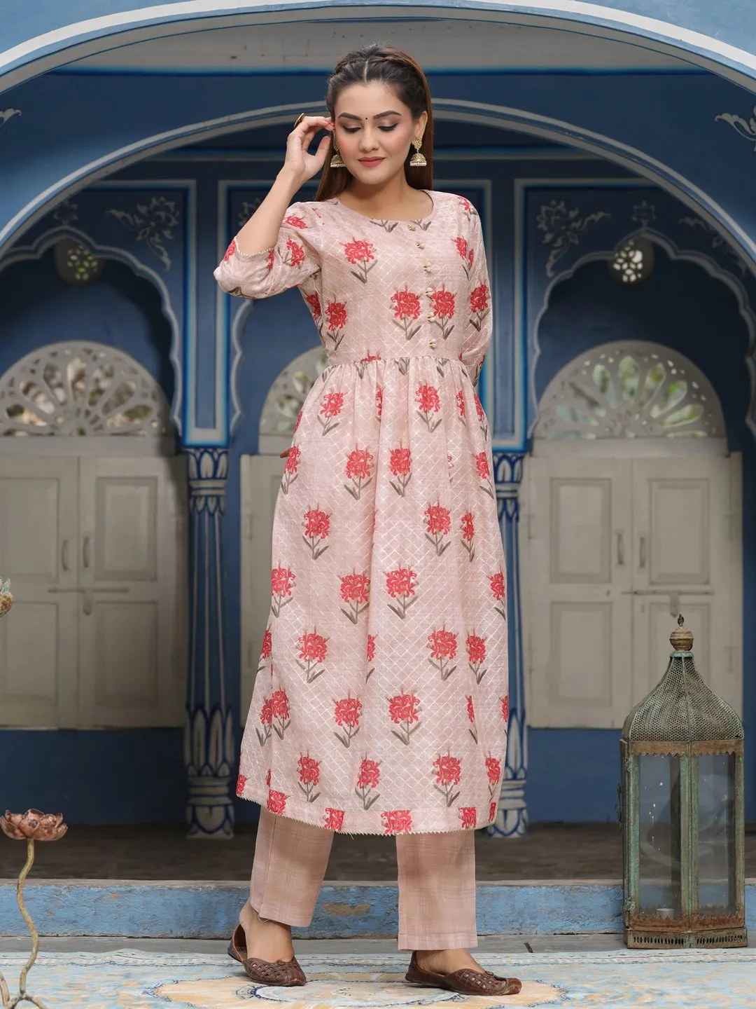 Flared Floral Print Kurta With Pants