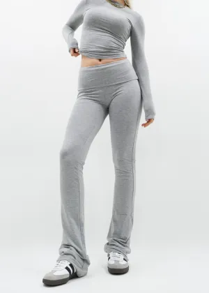 Fold-over flared pants light grey melange (TALL)