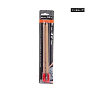 Generals White Charcoal Pencil, Set of 2 with Sharpener