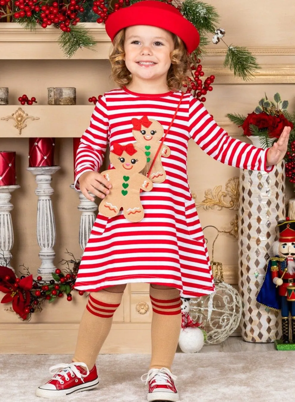 Gingerbread Girl Dress, Purse And Socks Set