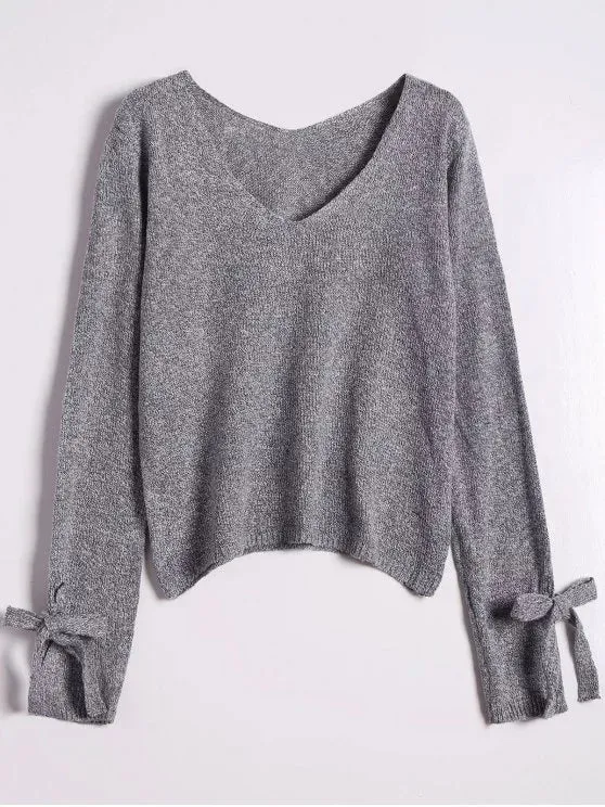 Gorgeous V Neck Bow Tied Sweater