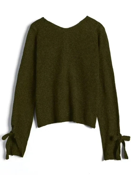 Gorgeous V Neck Bow Tied Sweater