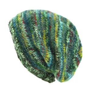 Hand Knitted Baggy Slouch Beanie Hat - SD Green Mix