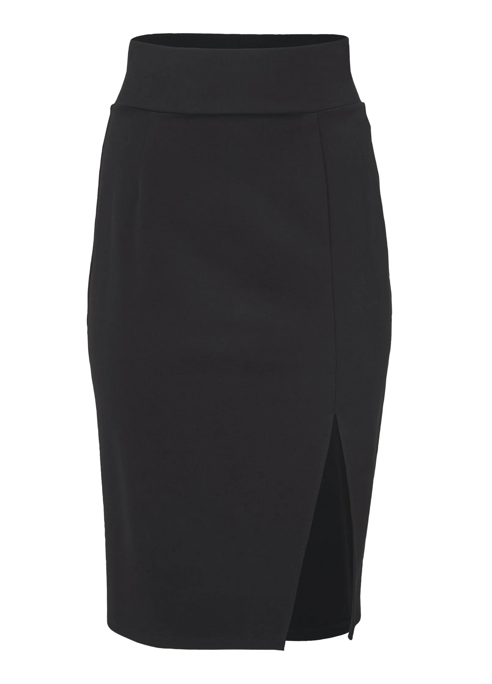 High-Waist Slit Ponte Skirt - Black