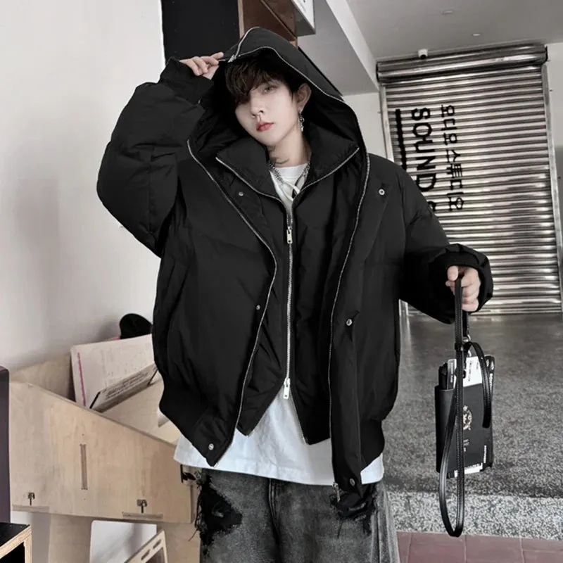 Hooded Fake Two-piece Zipper Parka