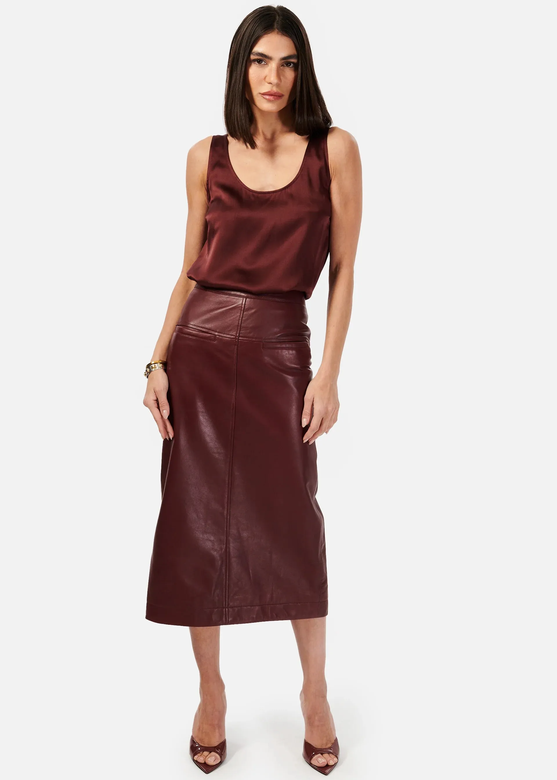 Inaya Leather Skirt | Cranberry