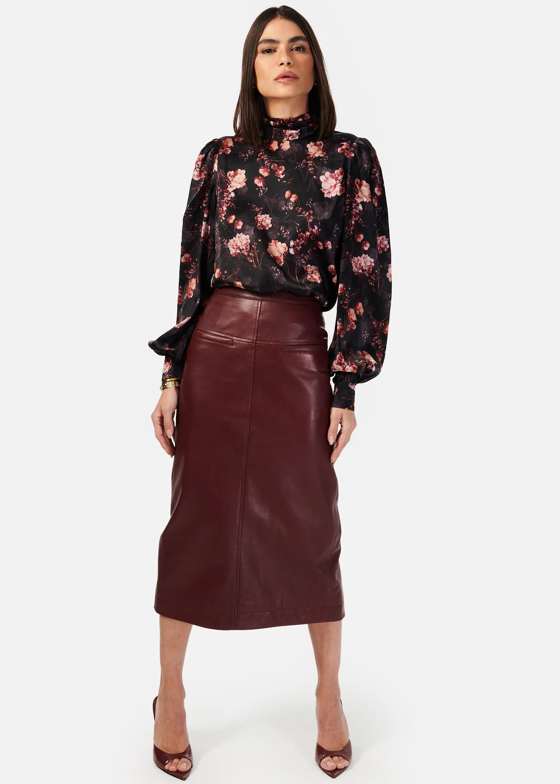 Inaya Leather Skirt | Cranberry