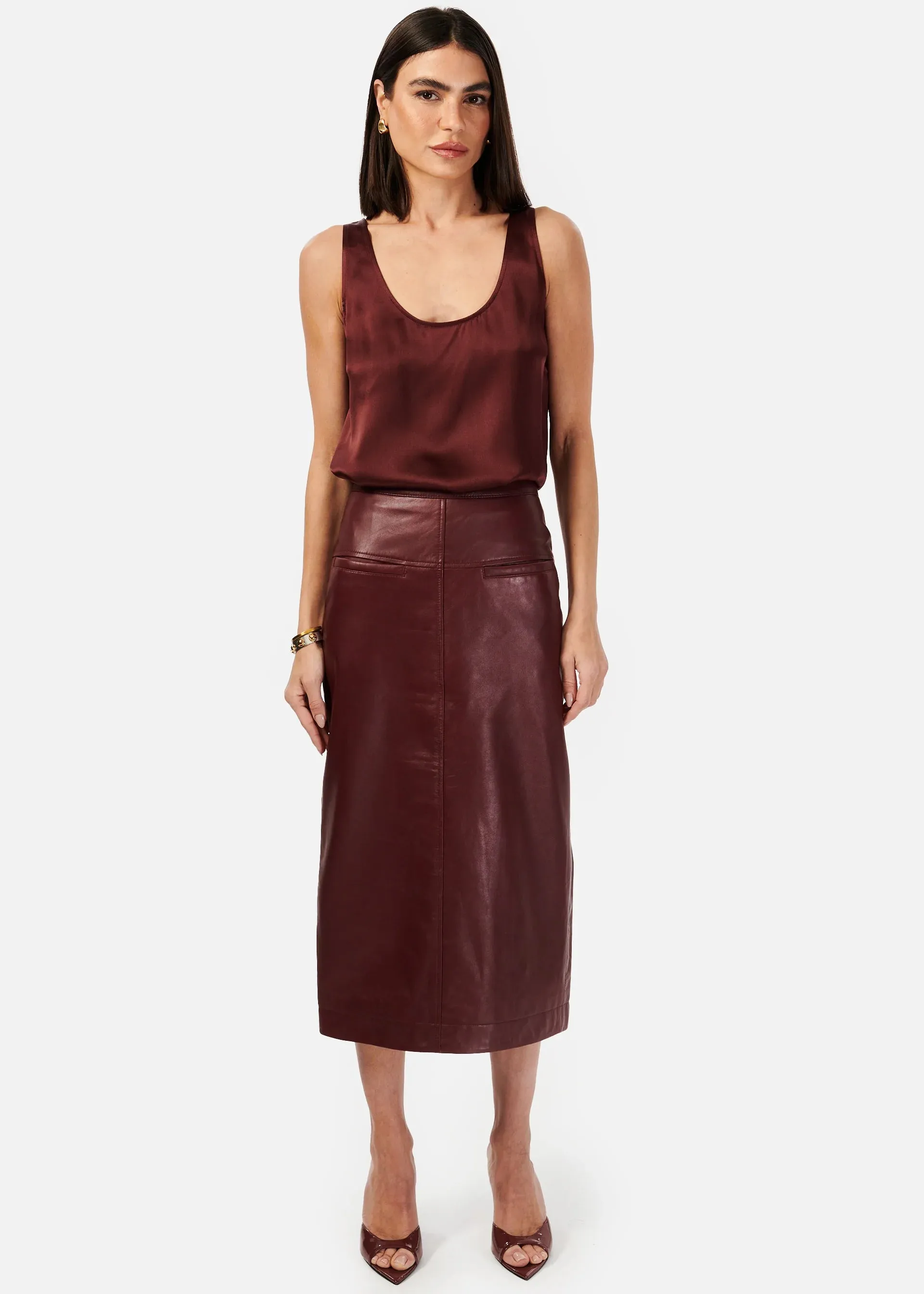 Inaya Leather Skirt | Cranberry