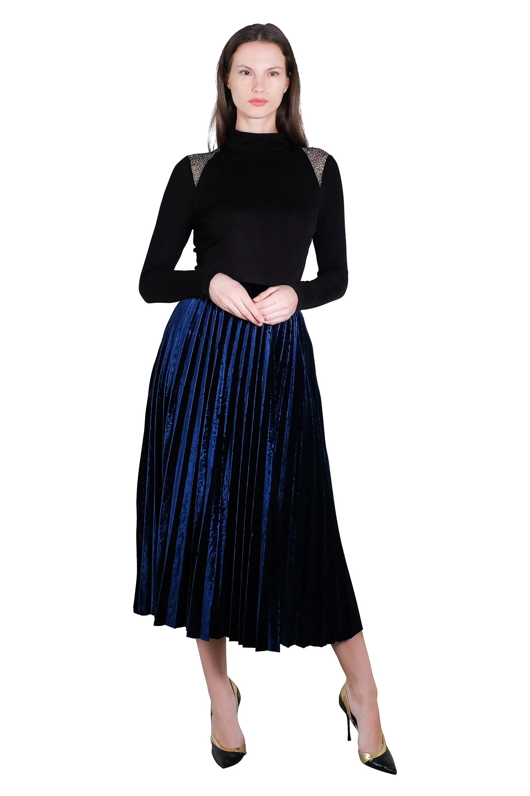 Jayden Pleated Velvet Skirt