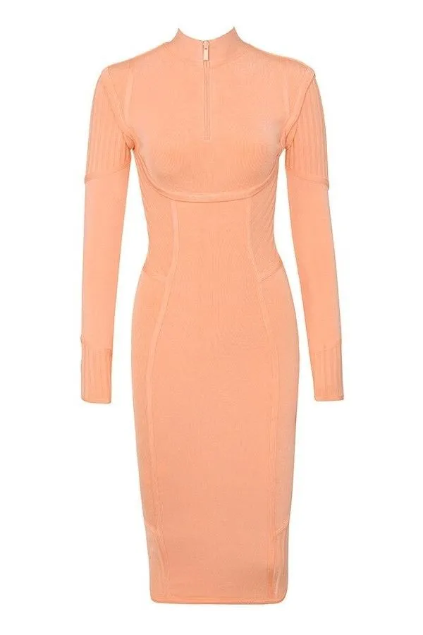 Jordan Long Sleeve Bodycon Dress - Peach