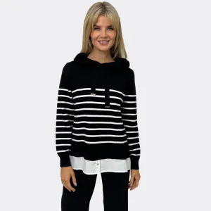 Kate & Pippa Sam Stripe Knit Jumper With Undershirt Detail | Black