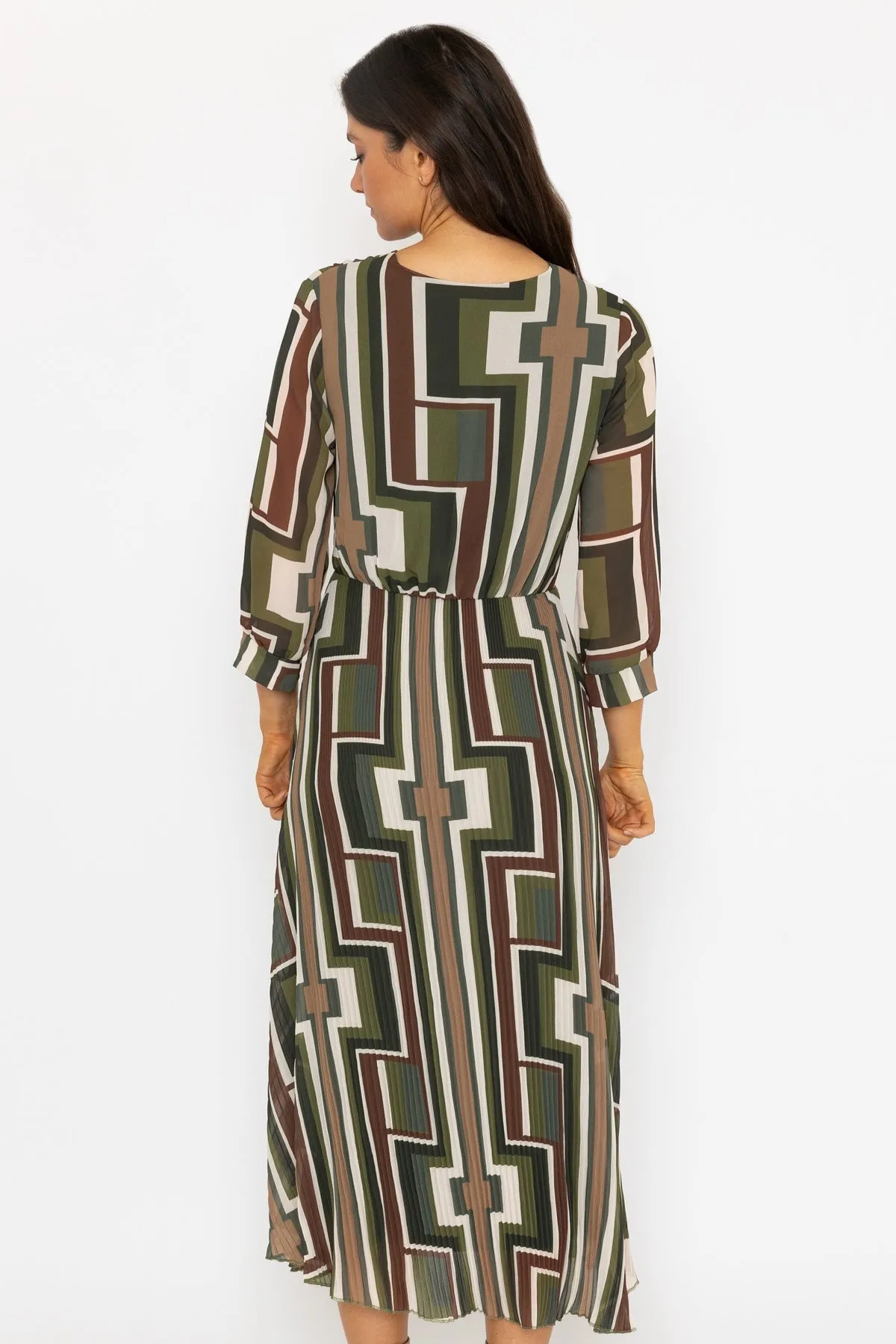 Khaki Geometric Printed Hannah Midi Dress