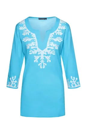 KikiSol Turquoise Embroidered Coral Tunic