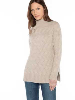 Kinross Cashmere Luxe Cable Funnel Neck Jumper In Mushroom LFSC4-172