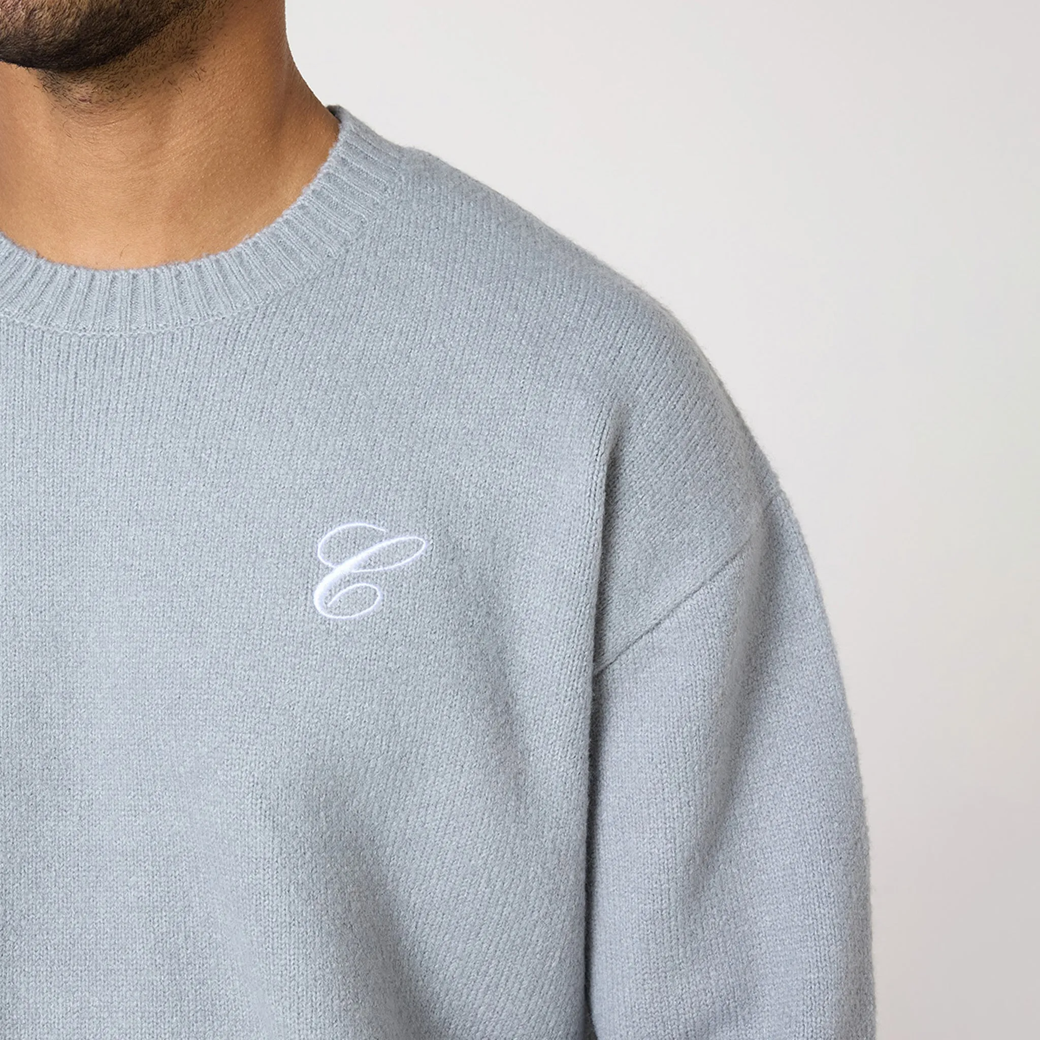 Knit Initial Crewneck | Light Grey