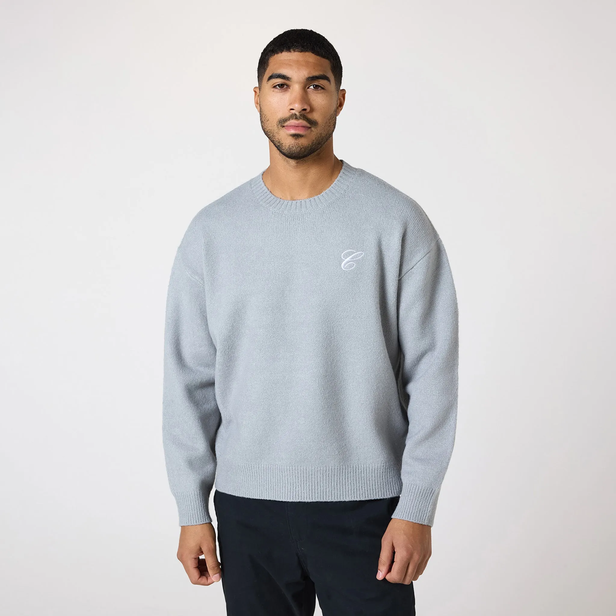 Knit Initial Crewneck | Light Grey