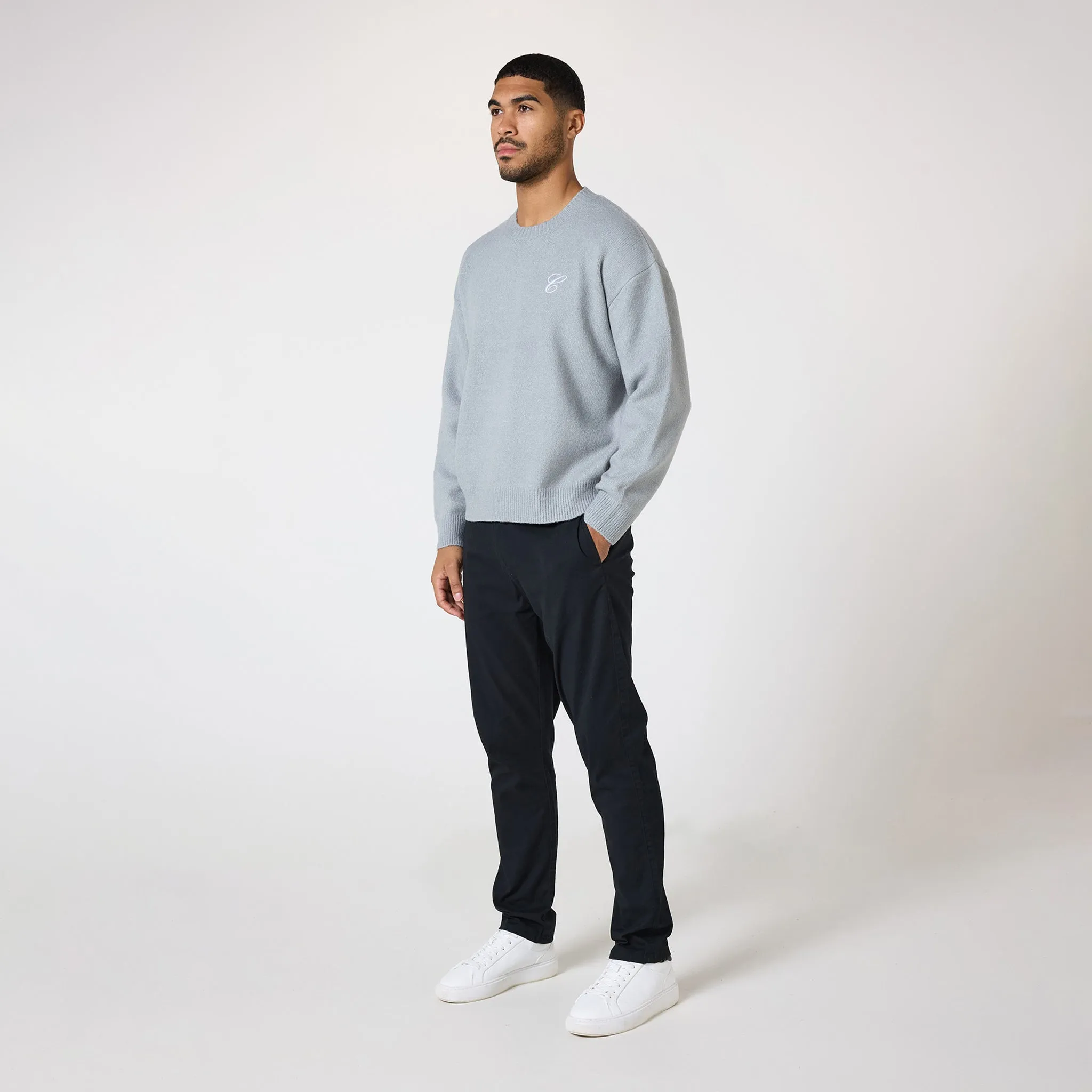 Knit Initial Crewneck | Light Grey