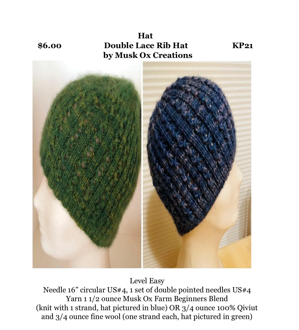 Knitting Pattern Double Lace Rib Hat