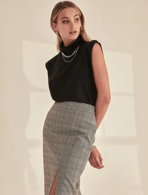 Kylie Check Split Midi Skirt