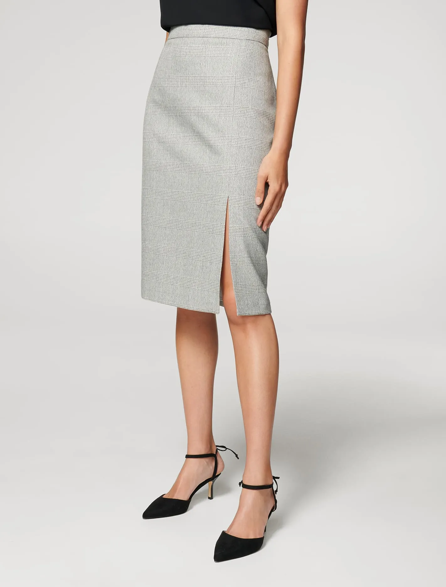 Kylie Check Split Midi Skirt