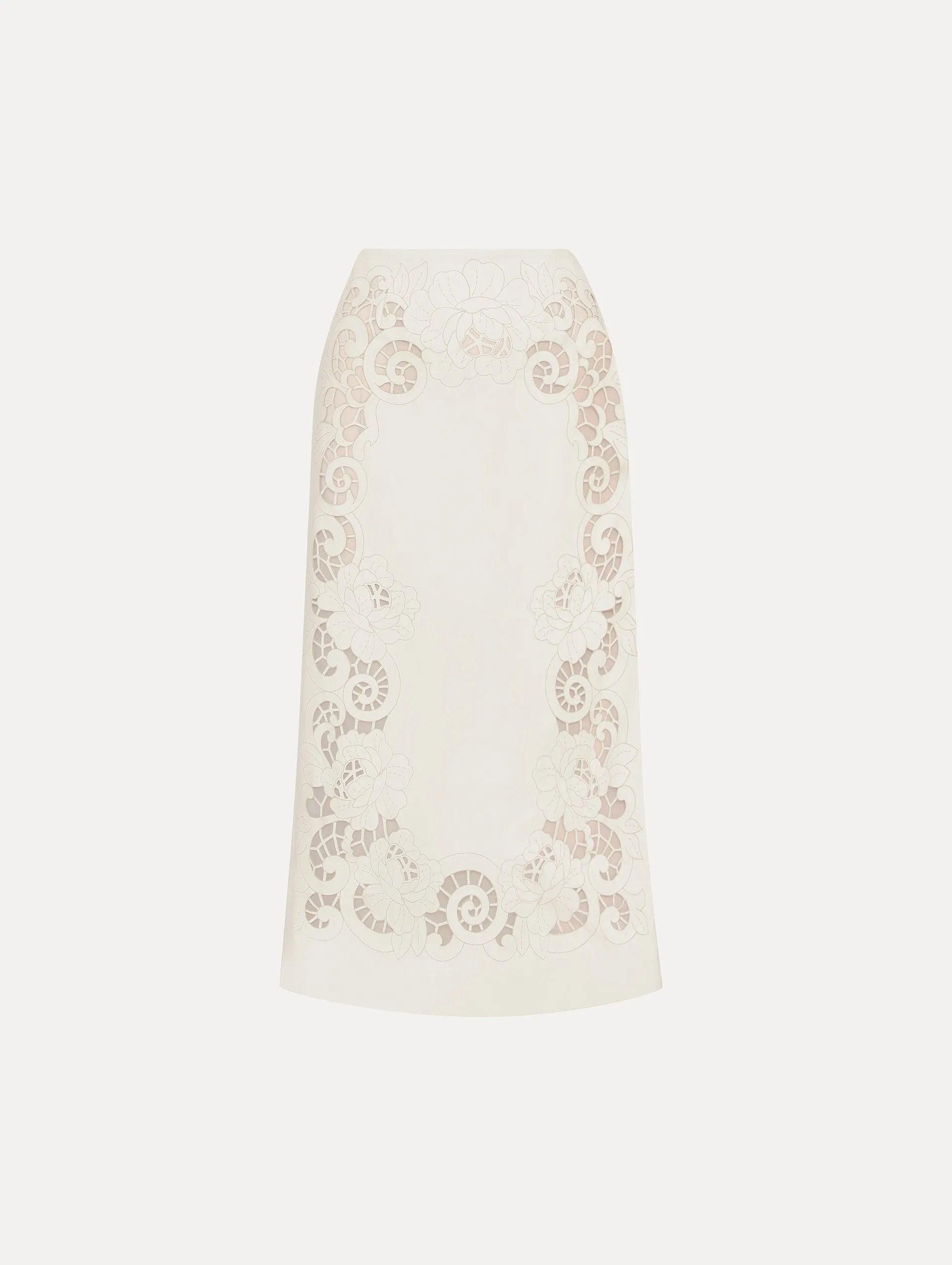 Laser Cut Floral Leather Pencil Skirt