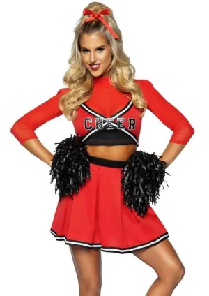 Leg Avenue Varsity Babe Set Crop Top with Cheer Logo, Pleated Skirt, and Pom Poms