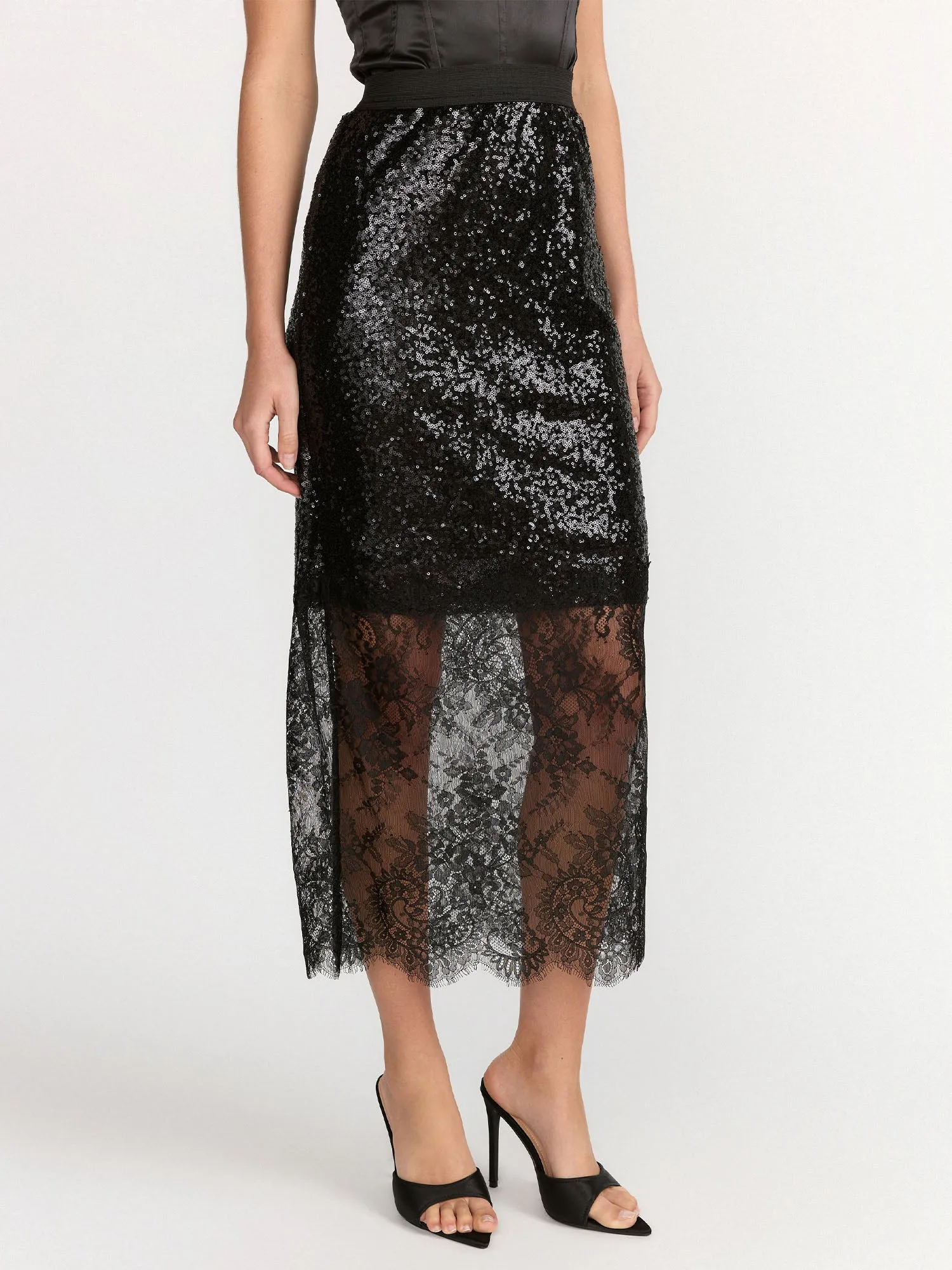 Lena Sequin Lace Trim Pencil Skirt - Brands We Love