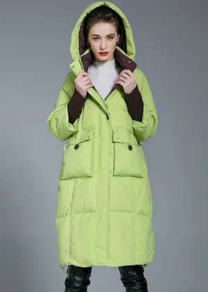 Light Green Rib Knit Cuff Hooded Down Puffer Coat