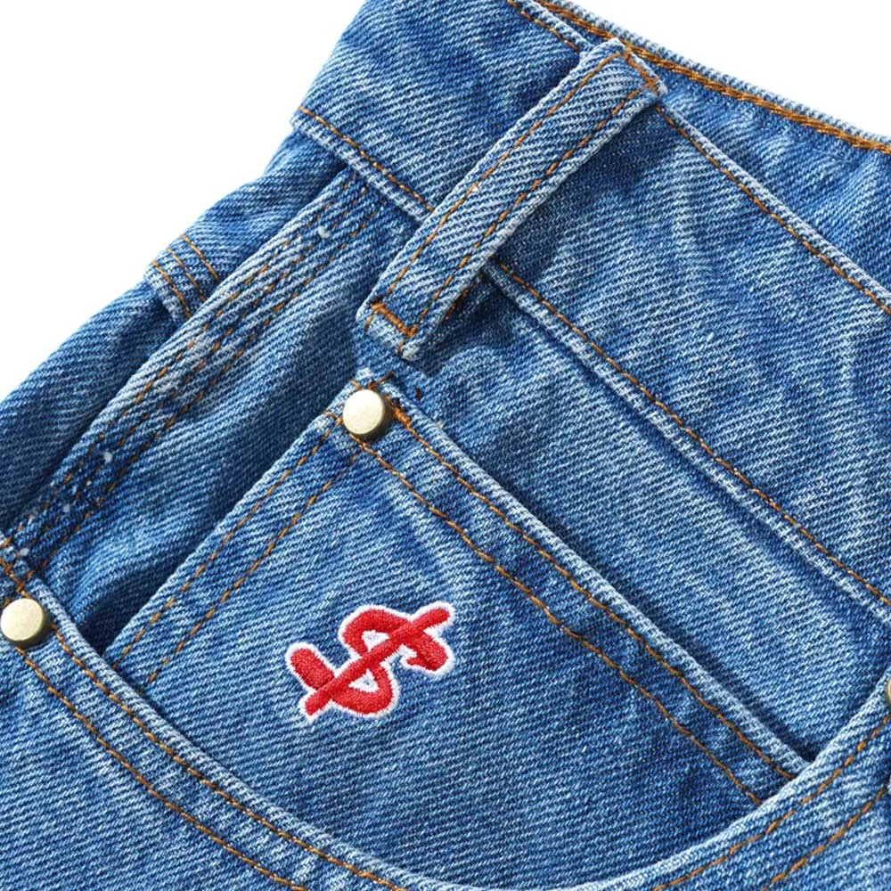 Logo Baggy Denim Jeans Washed Indigo Cash Only