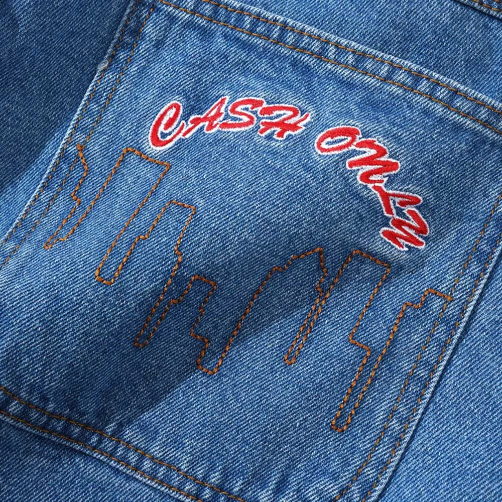 Logo Baggy Denim Jeans Washed Indigo Cash Only