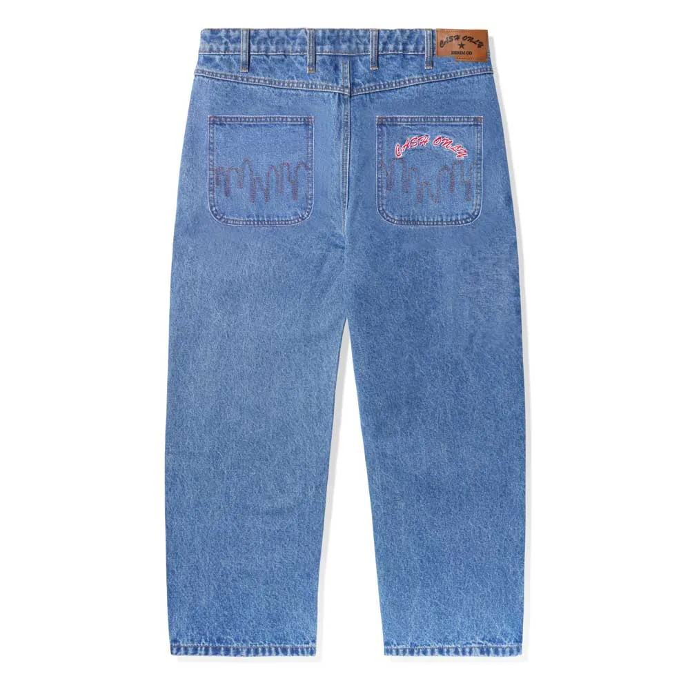 Logo Baggy Denim Jeans Washed Indigo Cash Only