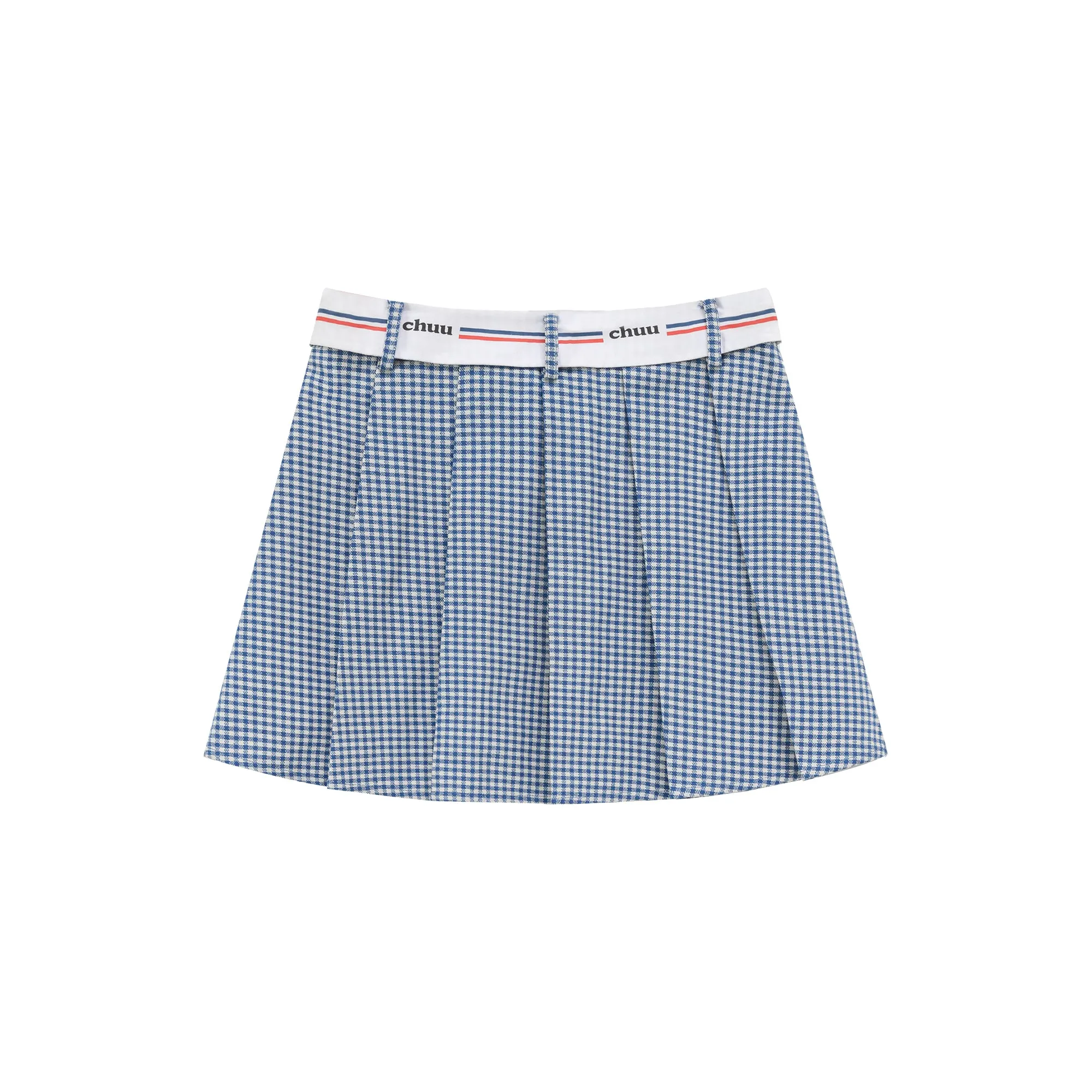 Logo Band Check Pleated Skirt