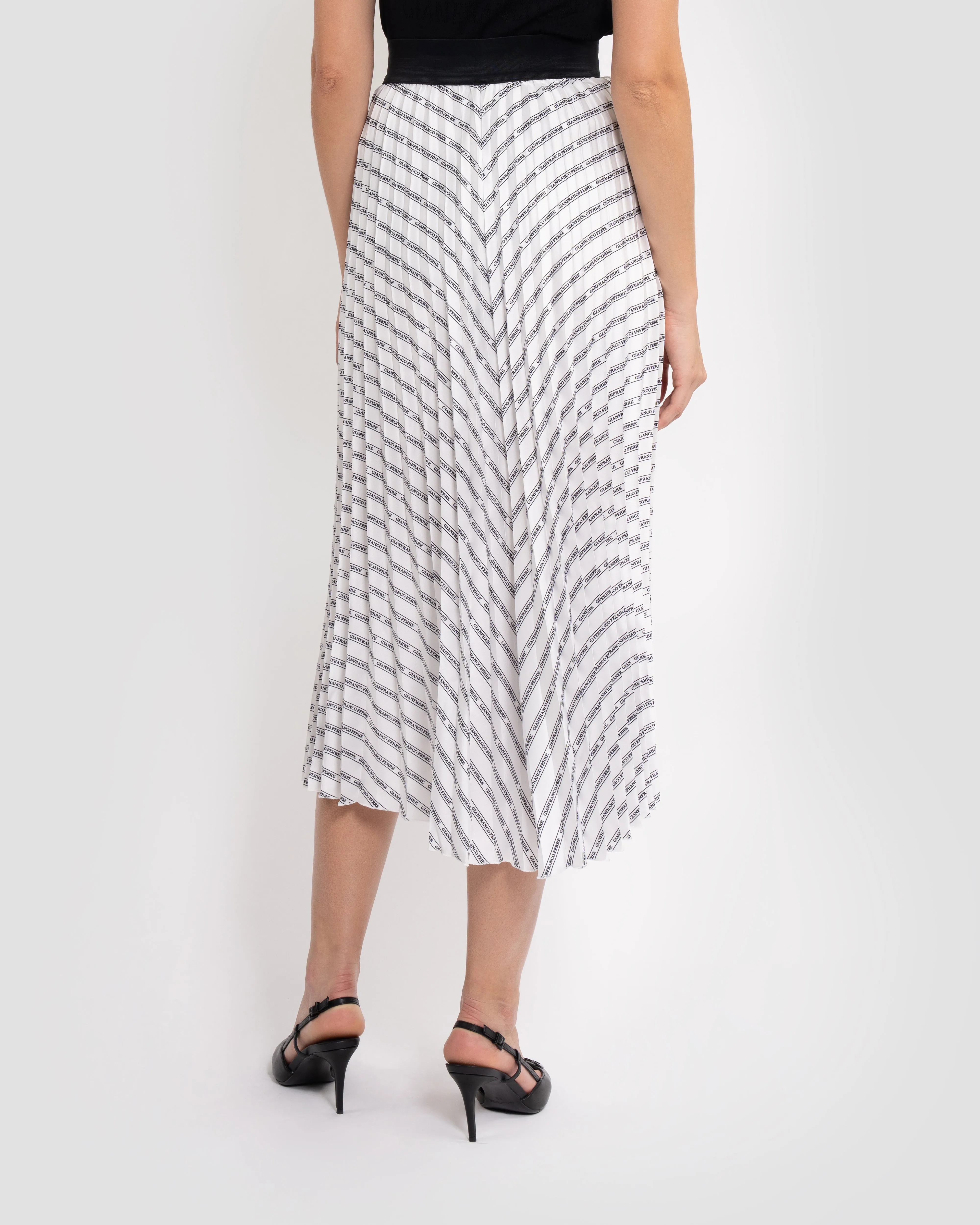 Logo Striped Pleated Midi Skirt