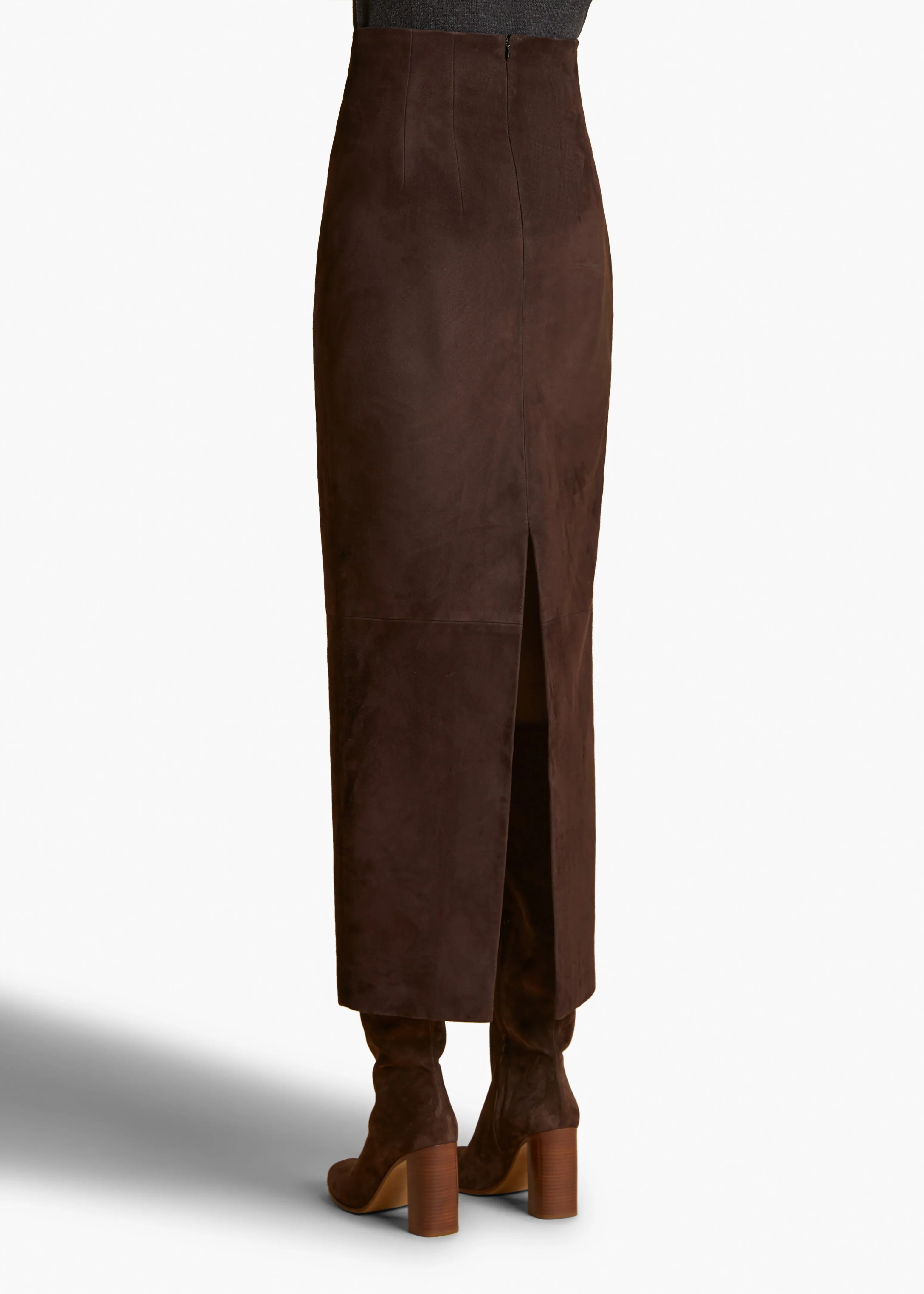 Loxley Skirt in Dark Brown Suede