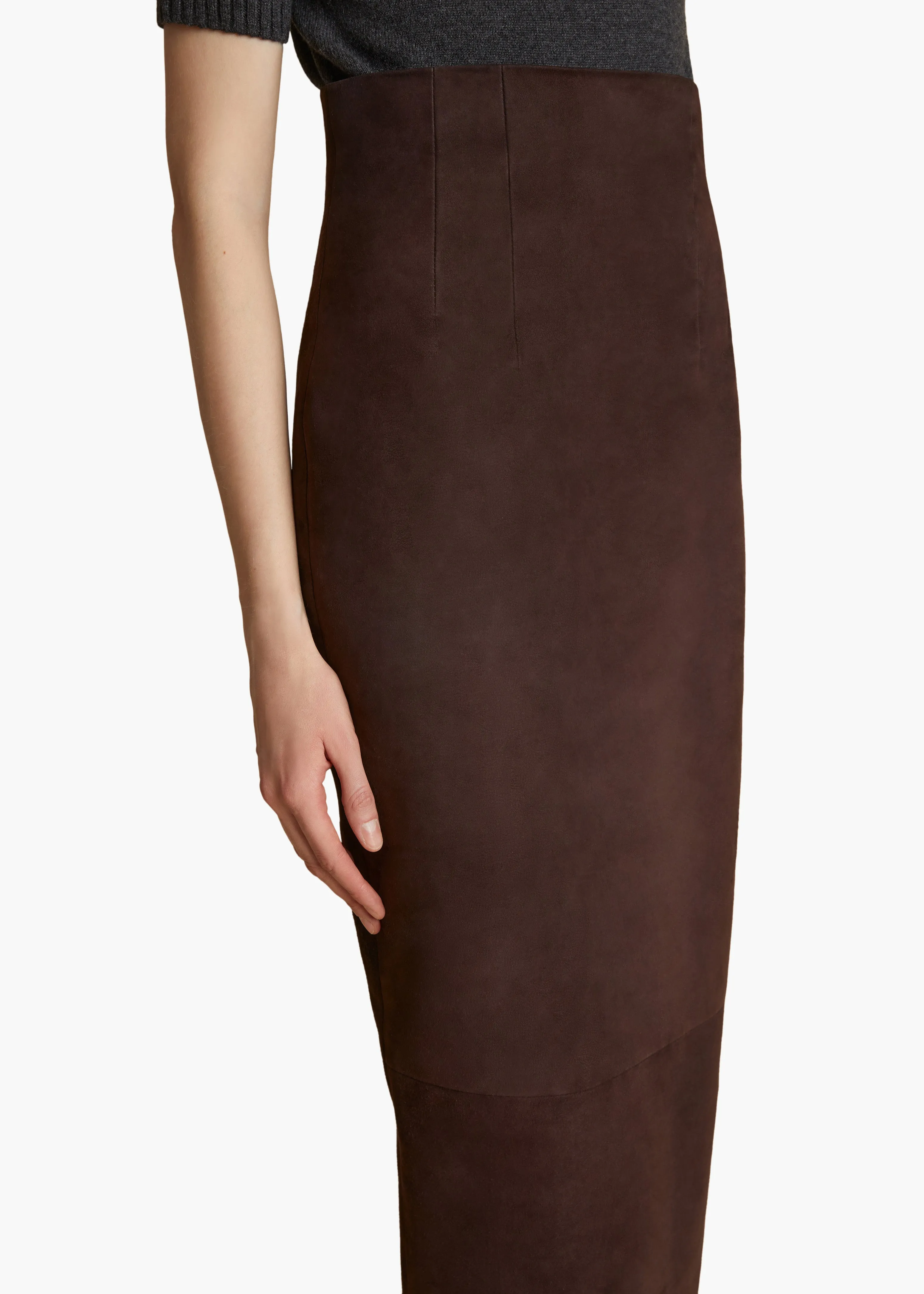 Loxley Skirt in Dark Brown Suede