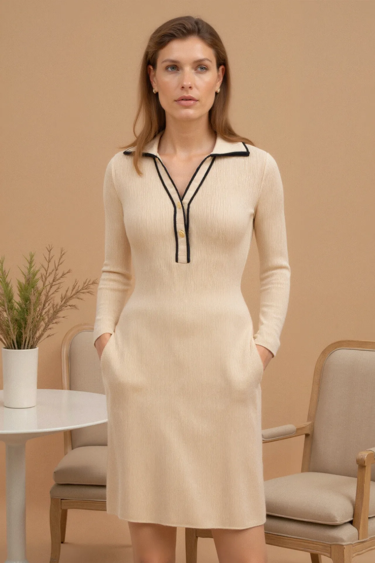 Luxury Contrast Trim Bodycon Dress