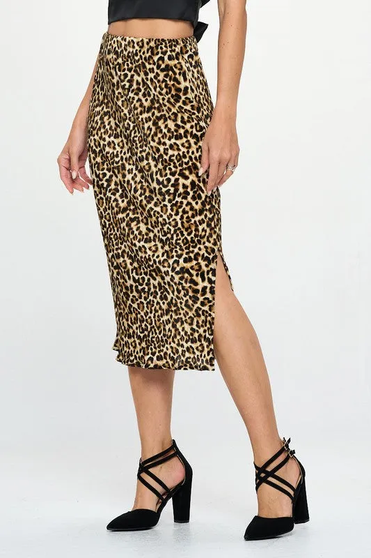 Made in USA Leopard Print Plisse Midi Skirt