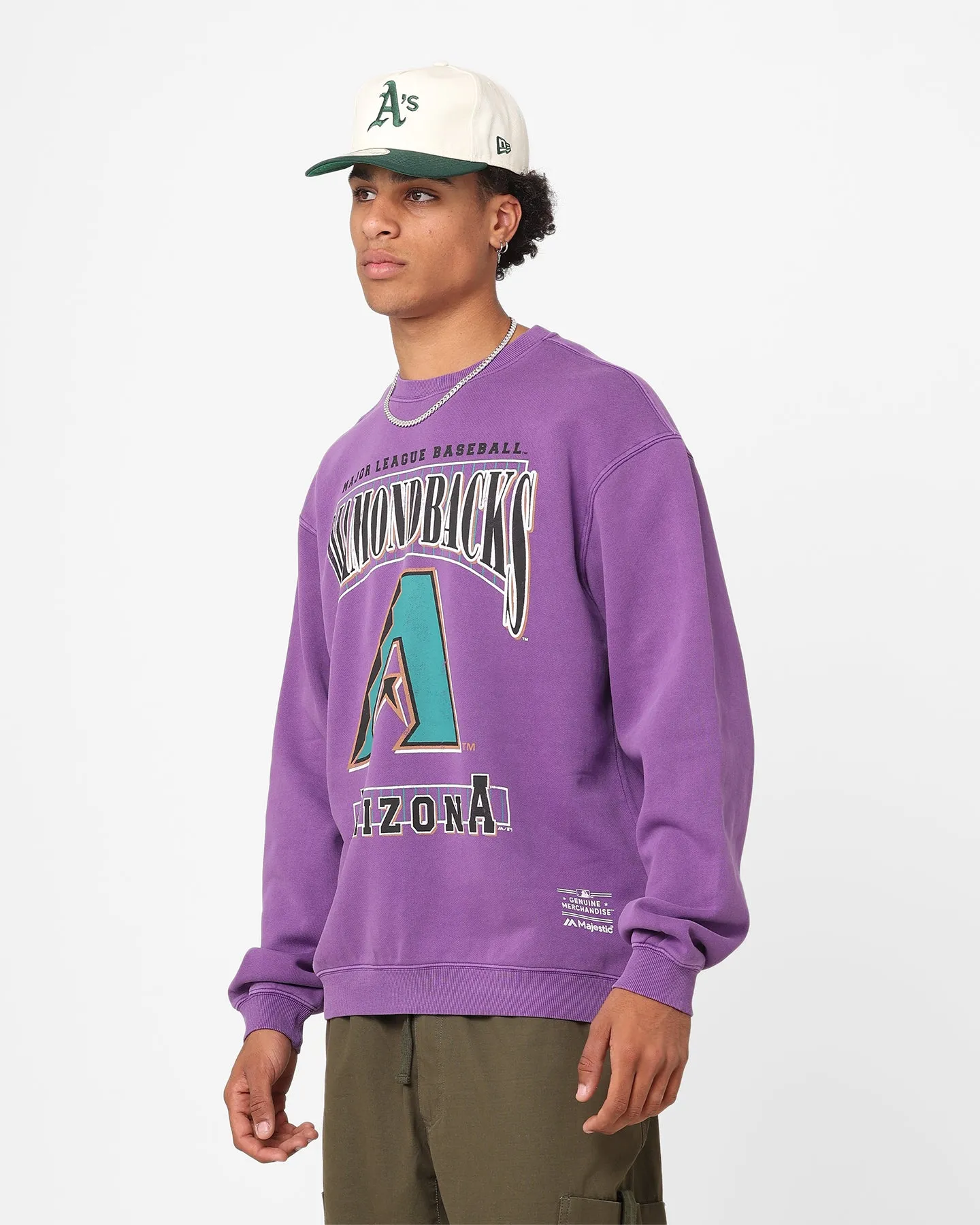 Majestic Athletic Arizona Diamondbacks LGU Arch Crewneck Sweatshirt Faded Purple