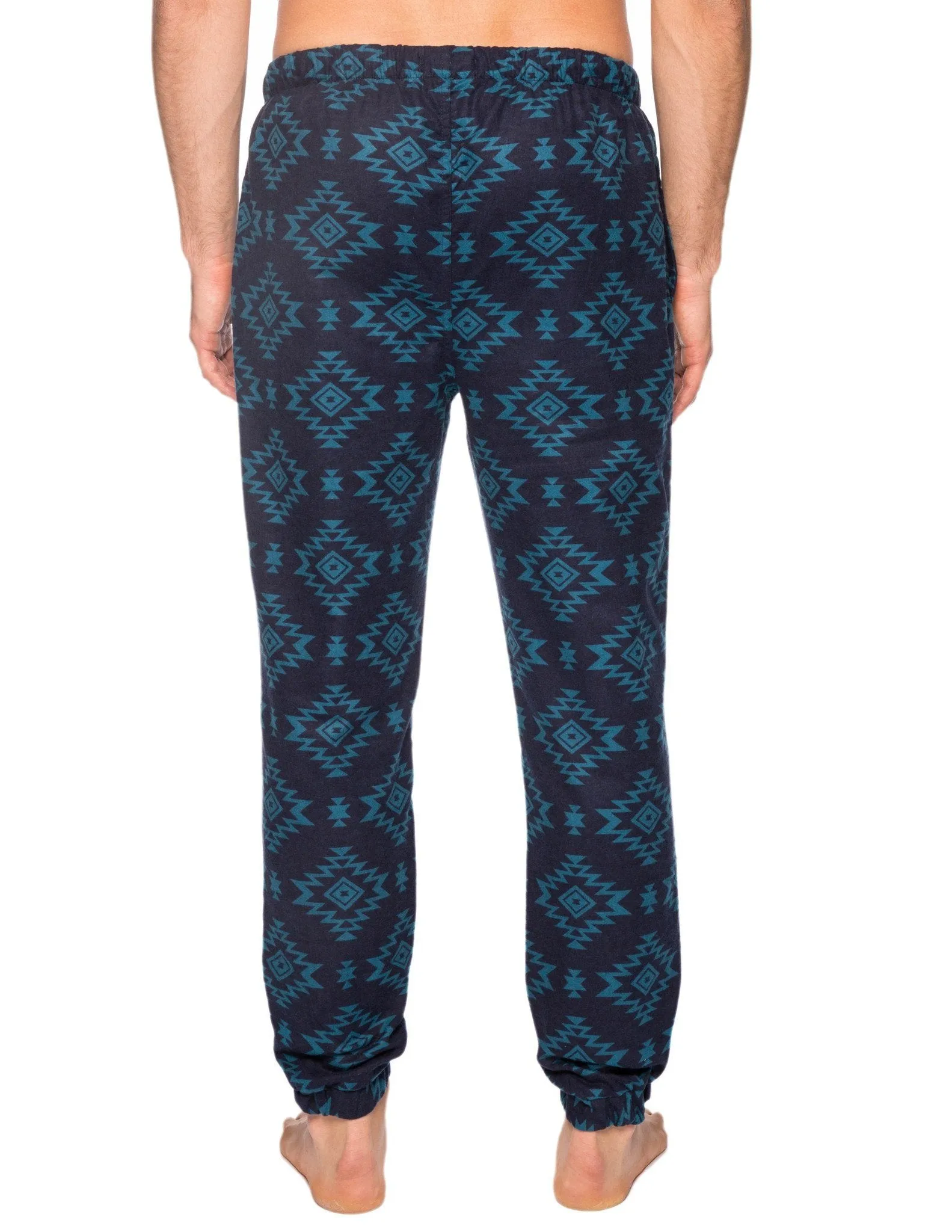 Men's 100% Cotton Flannel Jogger Lounge Pant - Aztec Navy/Teal