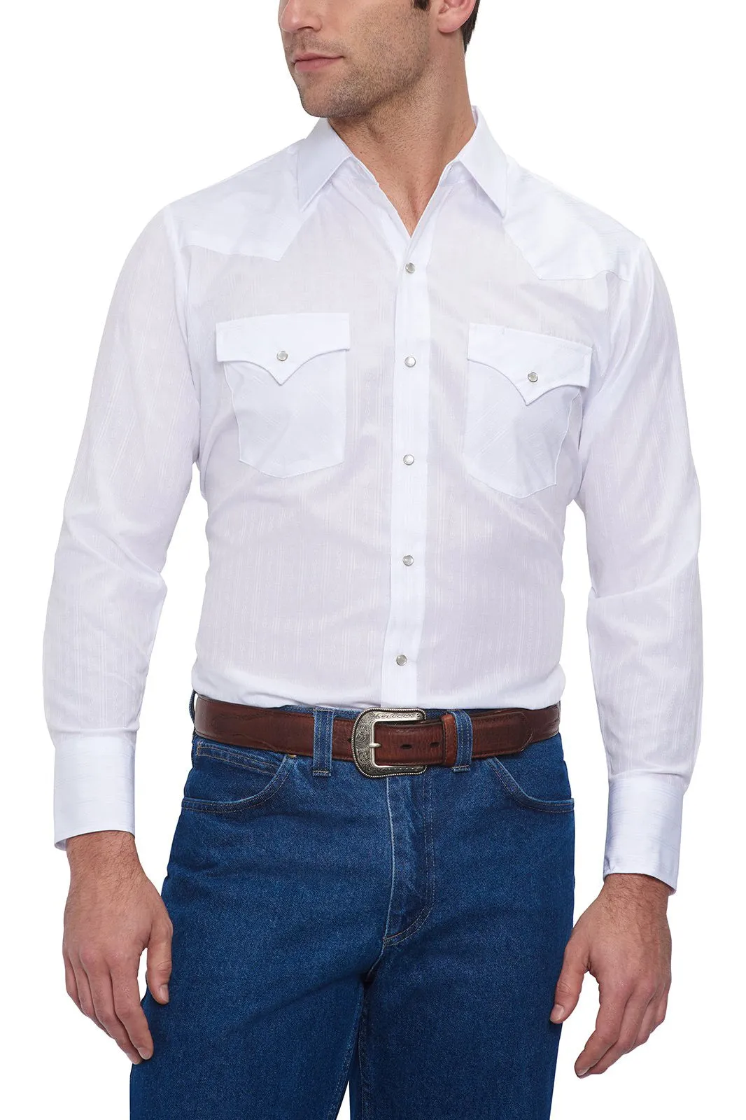 Men's Ely Cattleman Long Sleeve Solid Tone on Tone Western Snap Shirt