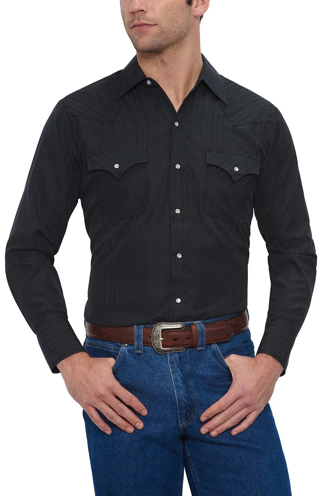 Men's Ely Cattleman Long Sleeve Solid Tone on Tone Western Snap Shirt