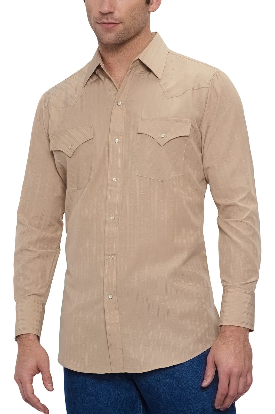 Men's Ely Cattleman Long Sleeve Solid Tone on Tone Western Snap Shirt