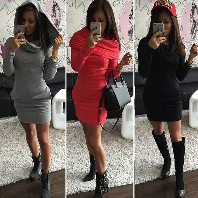 Multiwear hoodie scarf bodycon dress