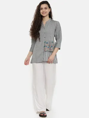 Neeru's Women Grey Solid Tunic With Embroidered Detail