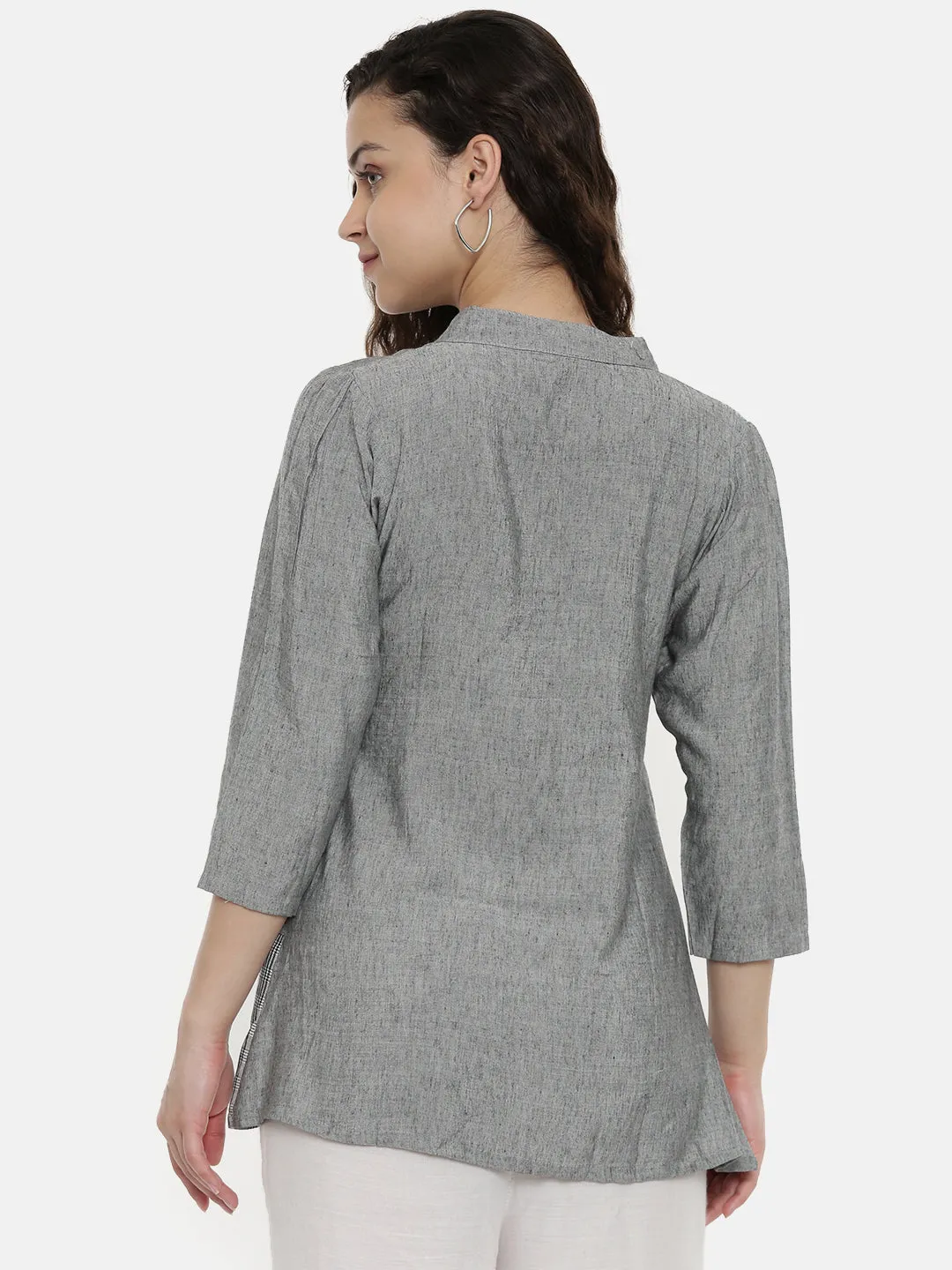 Neeru's Women Grey Solid Tunic With Embroidered Detail