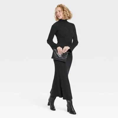 New - Women's Long Sleeve Maxi Sweater Dress - A New Day Black L