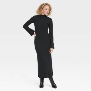 New - Women's Long Sleeve Maxi Sweater Dress - A New Day Black M