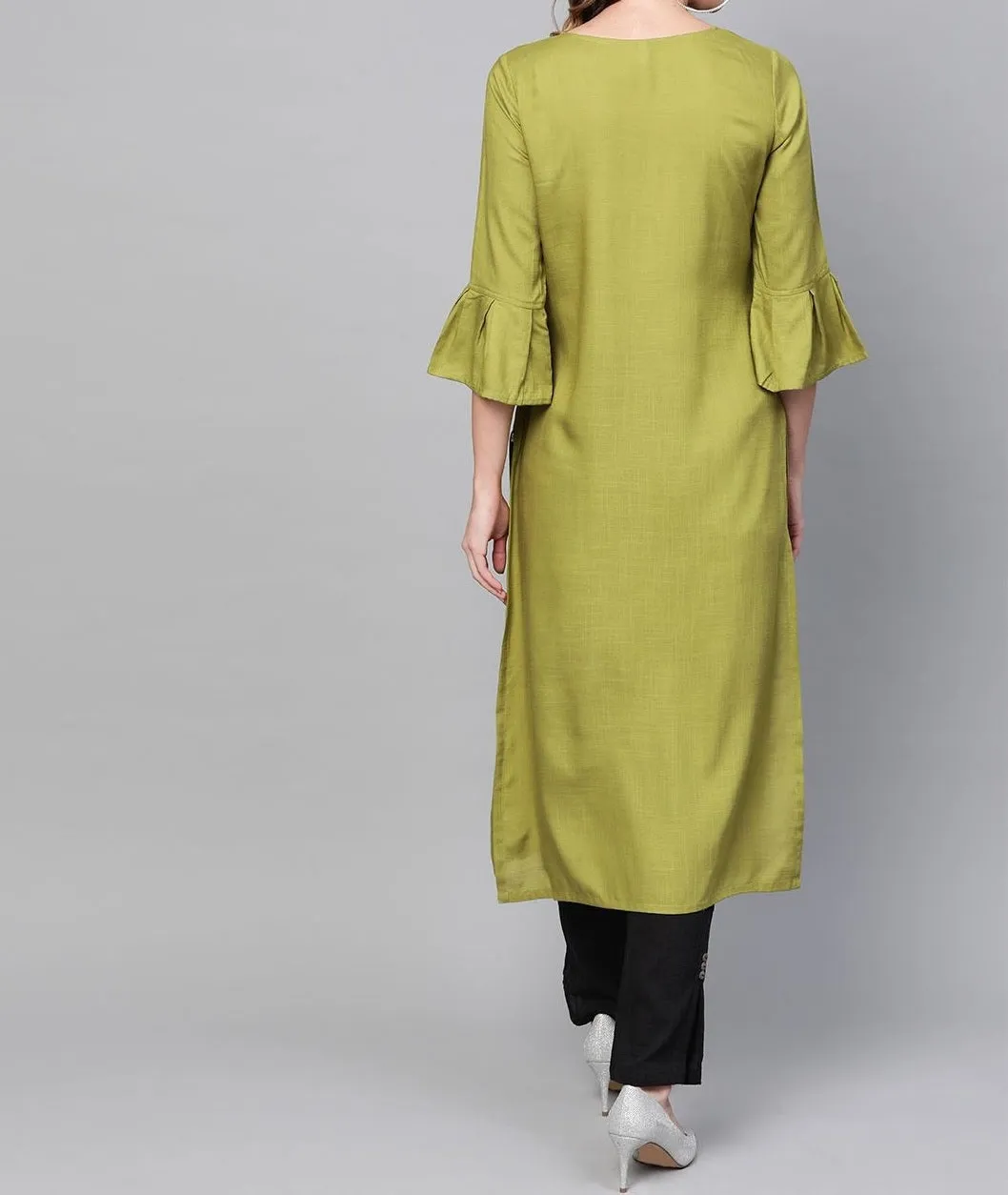 Olive Green Rayon Kurta With Pants