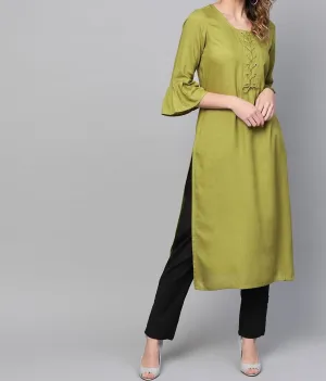 Olive Green Rayon Kurta With Pants