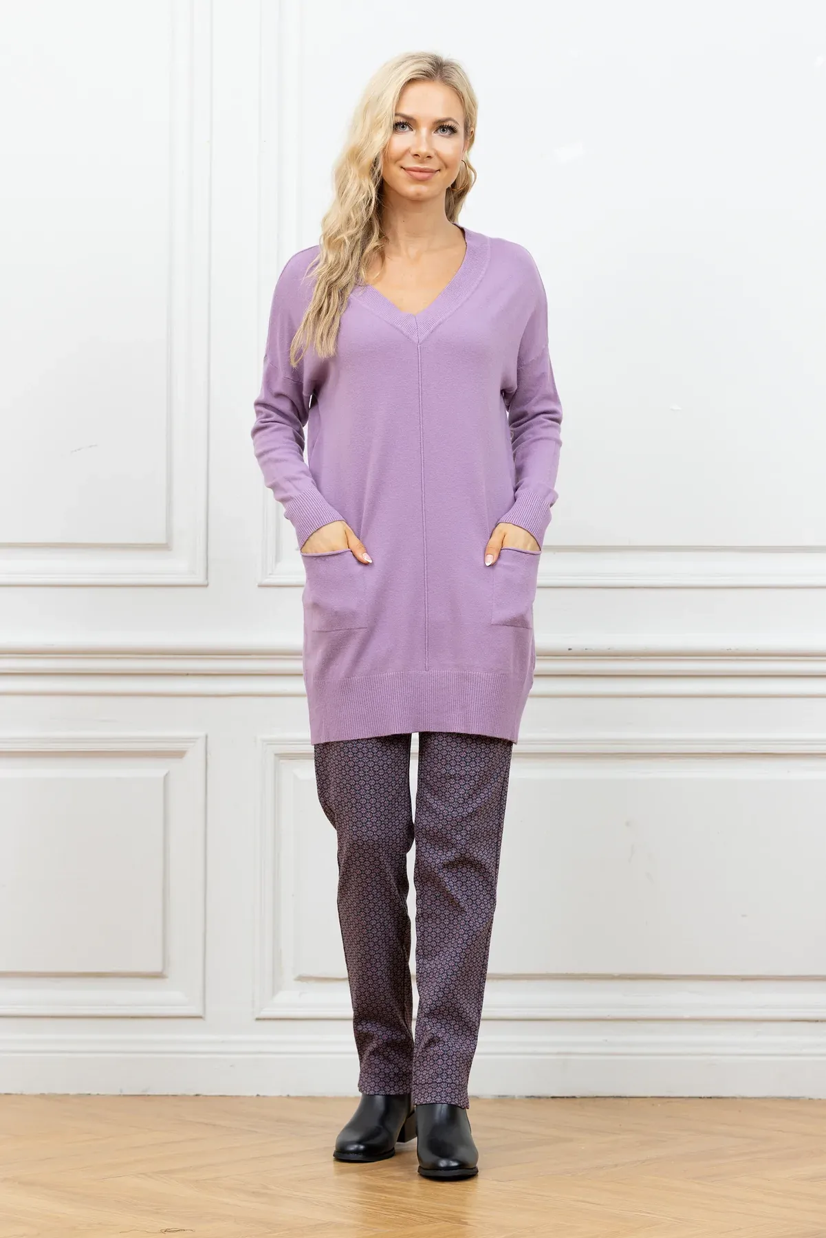 Orange by Fashion Village Sale, 5413 V-Neck Tunic with Front Pockets 50% Off Regular Price